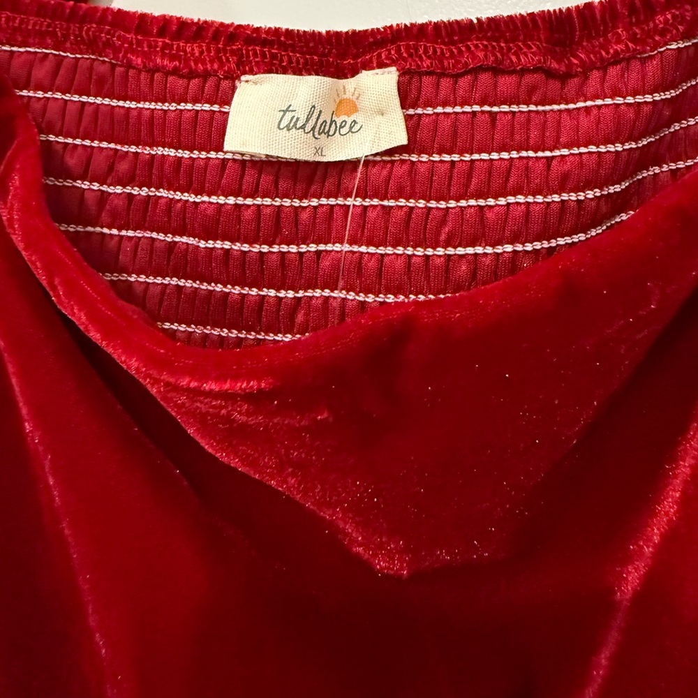 NWT Tullabee Red Velvet Midi Dress XL Lace Sleeve Altar’d State Boutique Style - Picture 4 of 5